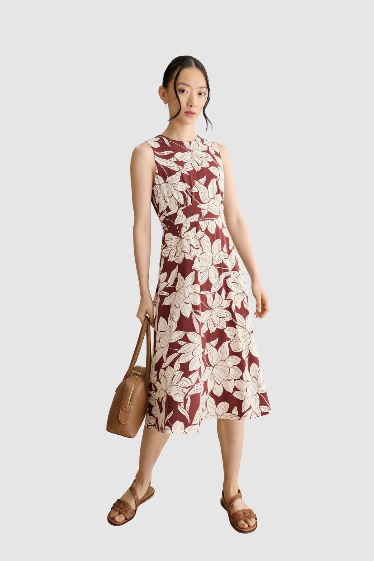 Hobbs London Hobbs London Chocolate Floral Jersey Midi Dress