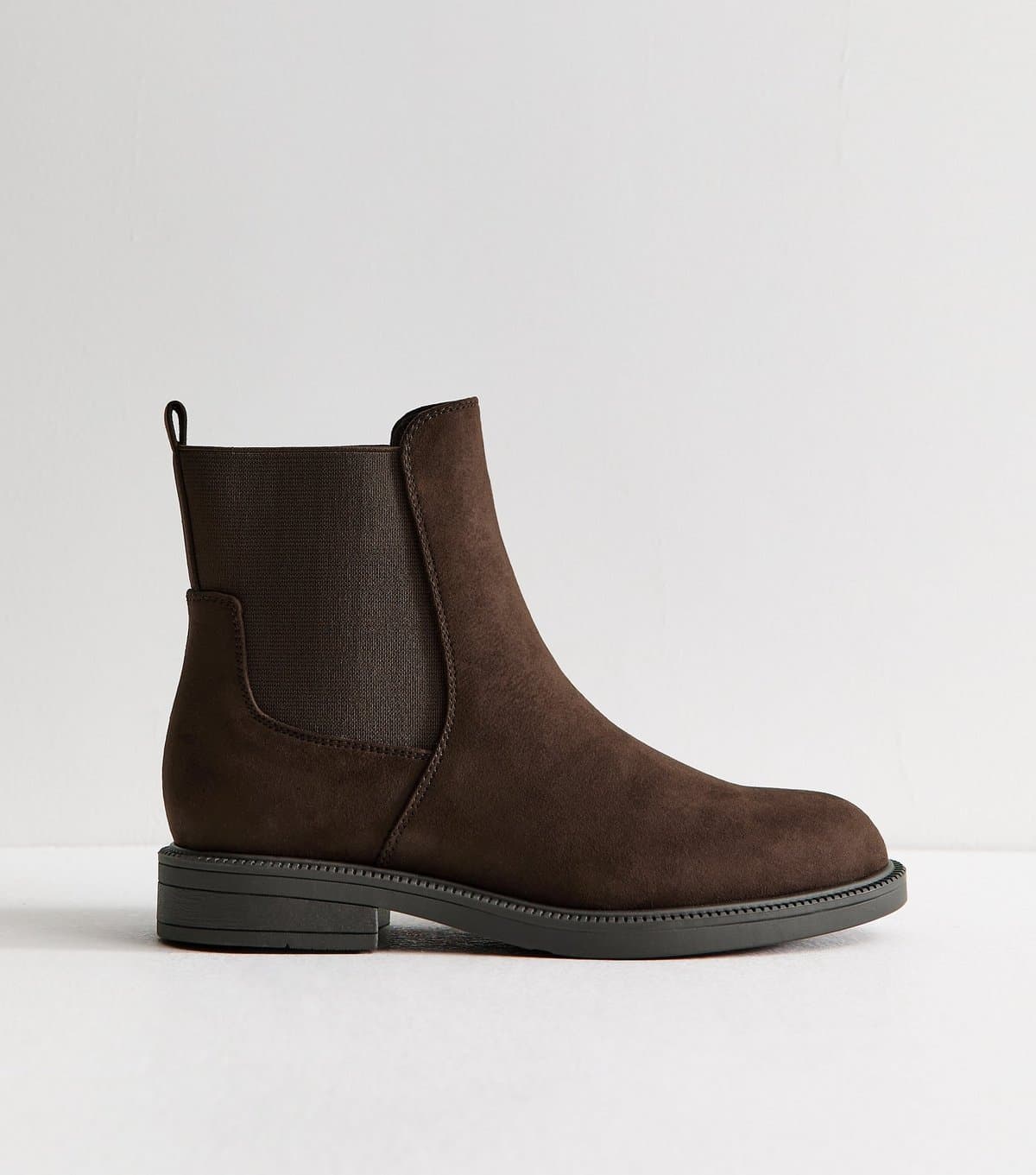 New Look Women's Wide Fit Dark Brown Faux Suede Flat Boots Vegan New Look
