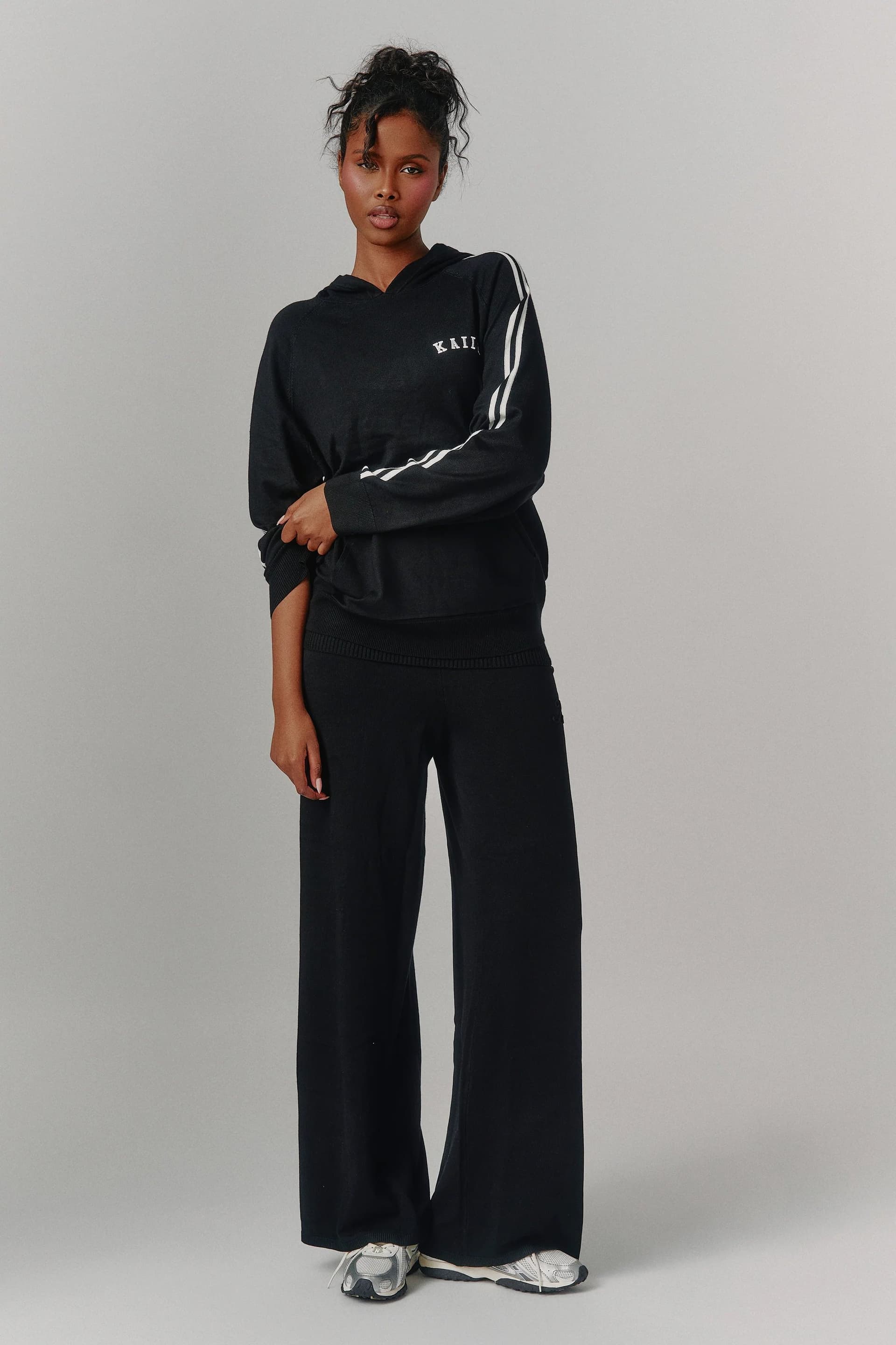 Kaiia Kaiia Lightweight Knit Foldover Wide Leg Trousers Black
