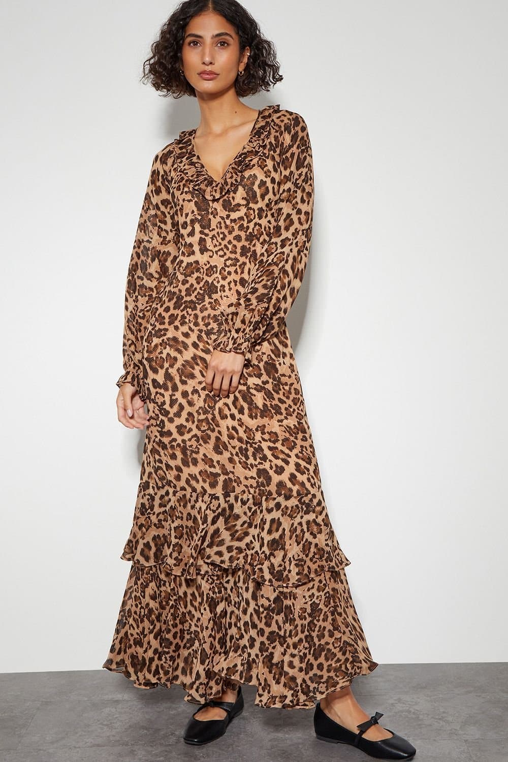 Monsoon Monsoon Women's Rowena Leopard Print Ruffle Dress Brown