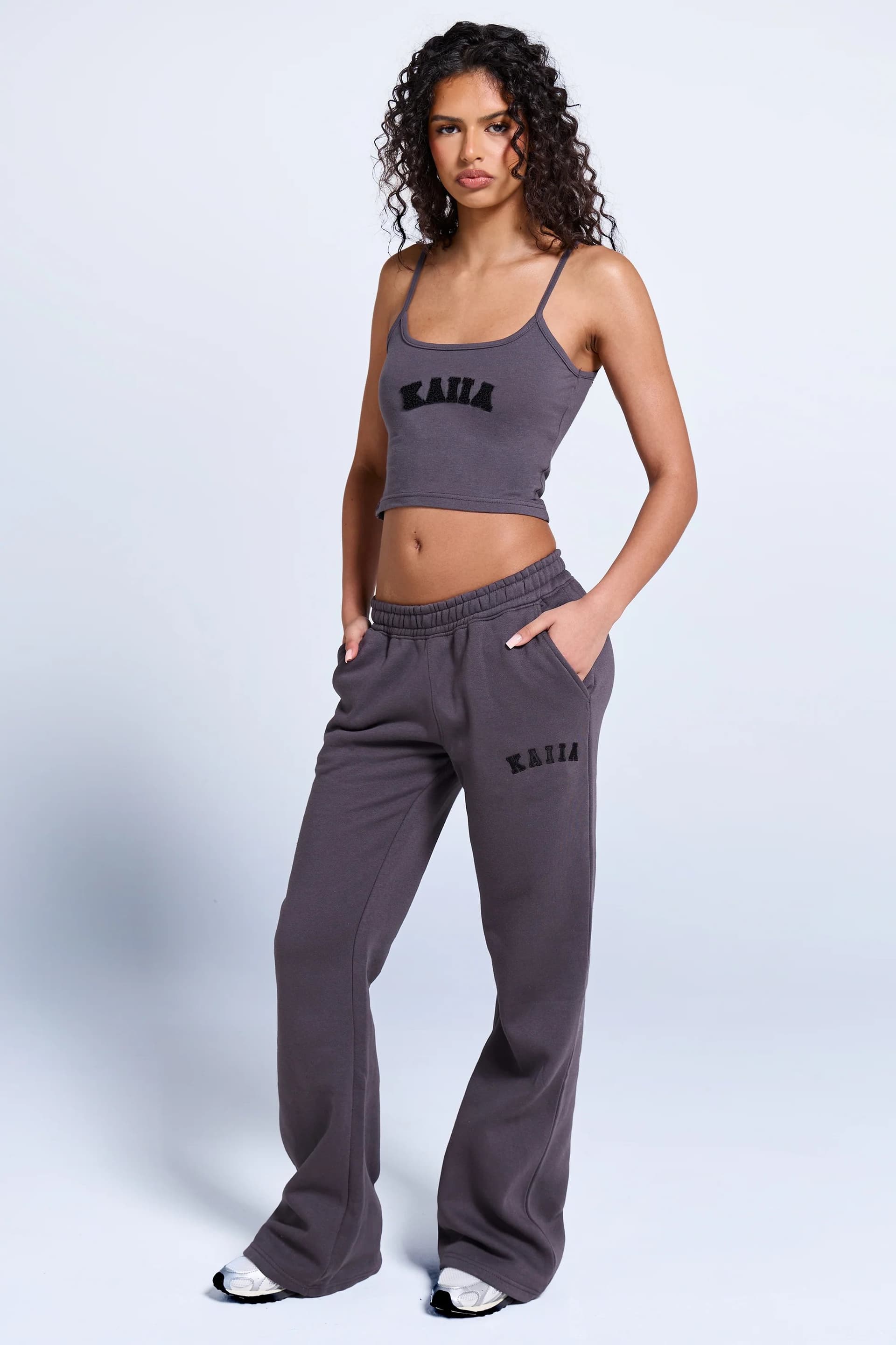 Kaiia Kaiia Logo Wide Leg Sweat Pants in Dark Grey