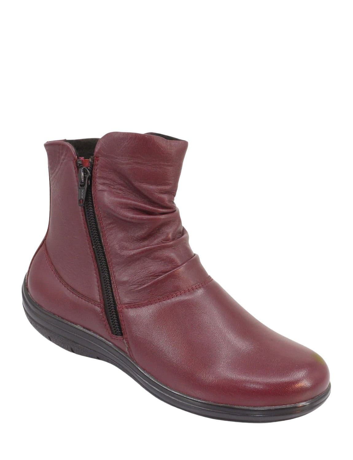 Amber Amber Women's EE Fit Twin Zip Slouch Leather Boot with Thermal Fleece Lining, Easy in Dark Red