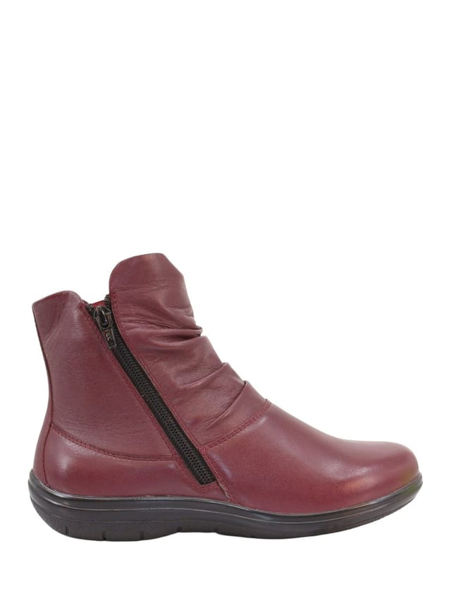 Amber Amber Women's EE Fit Twin Zip Slouch Leather Boot with Thermal Fleece Lining, Easy in Dark Red - 2