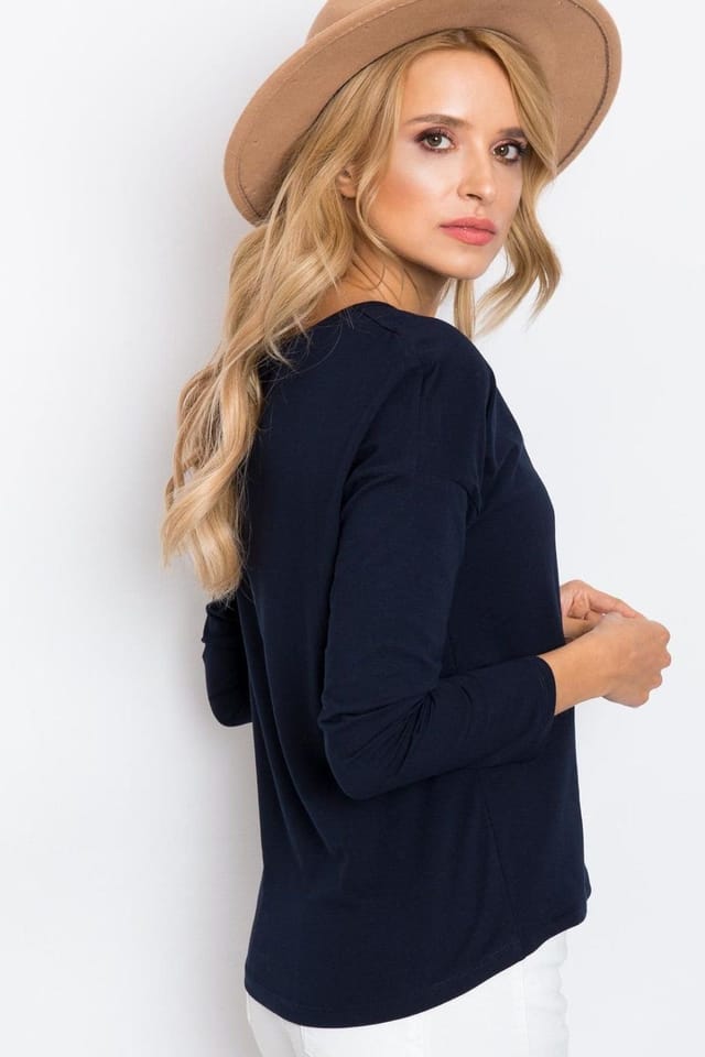 Love Lace Love Lace Women's Simple Long Sleeve Blouse for Versatile Styling Style 161495 in Blue - 3