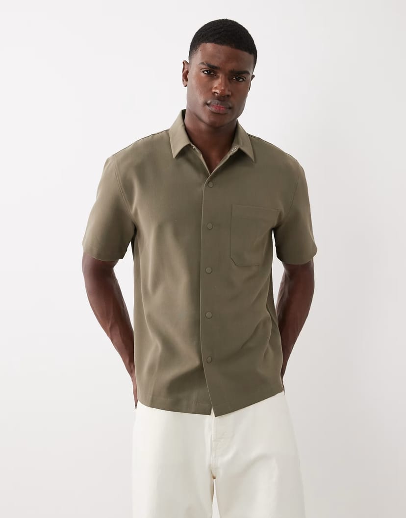 ASOS ASOS DESIGN smart relaxed shirt with poppers in khaki - 1
