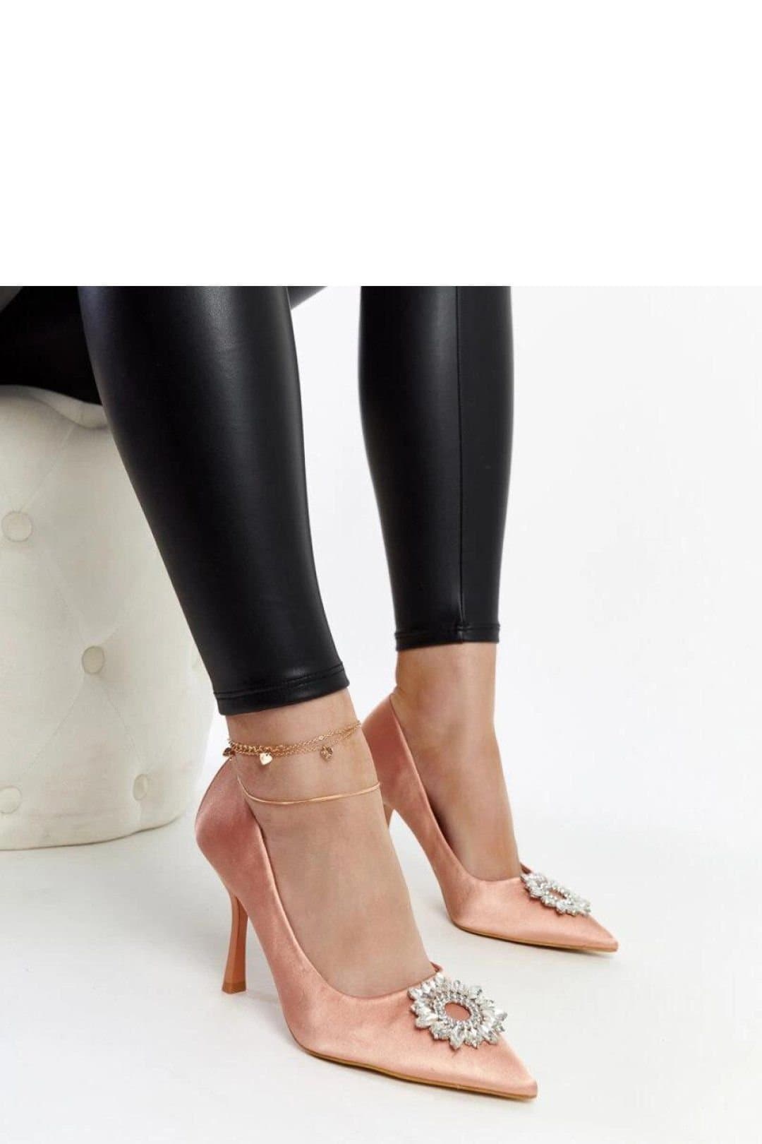 Love Lace Love Lace Women's Satin High Heel Pumps Beige Pointed Toe Slip On Zircon Stones in Rose Gold