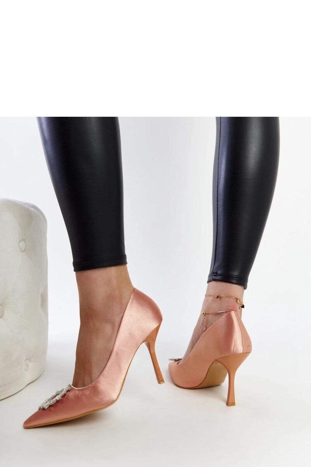Love Lace Love Lace Women's Satin High Heel Pumps Beige Pointed Toe Slip On Zircon Stones in Rose Gold - 4