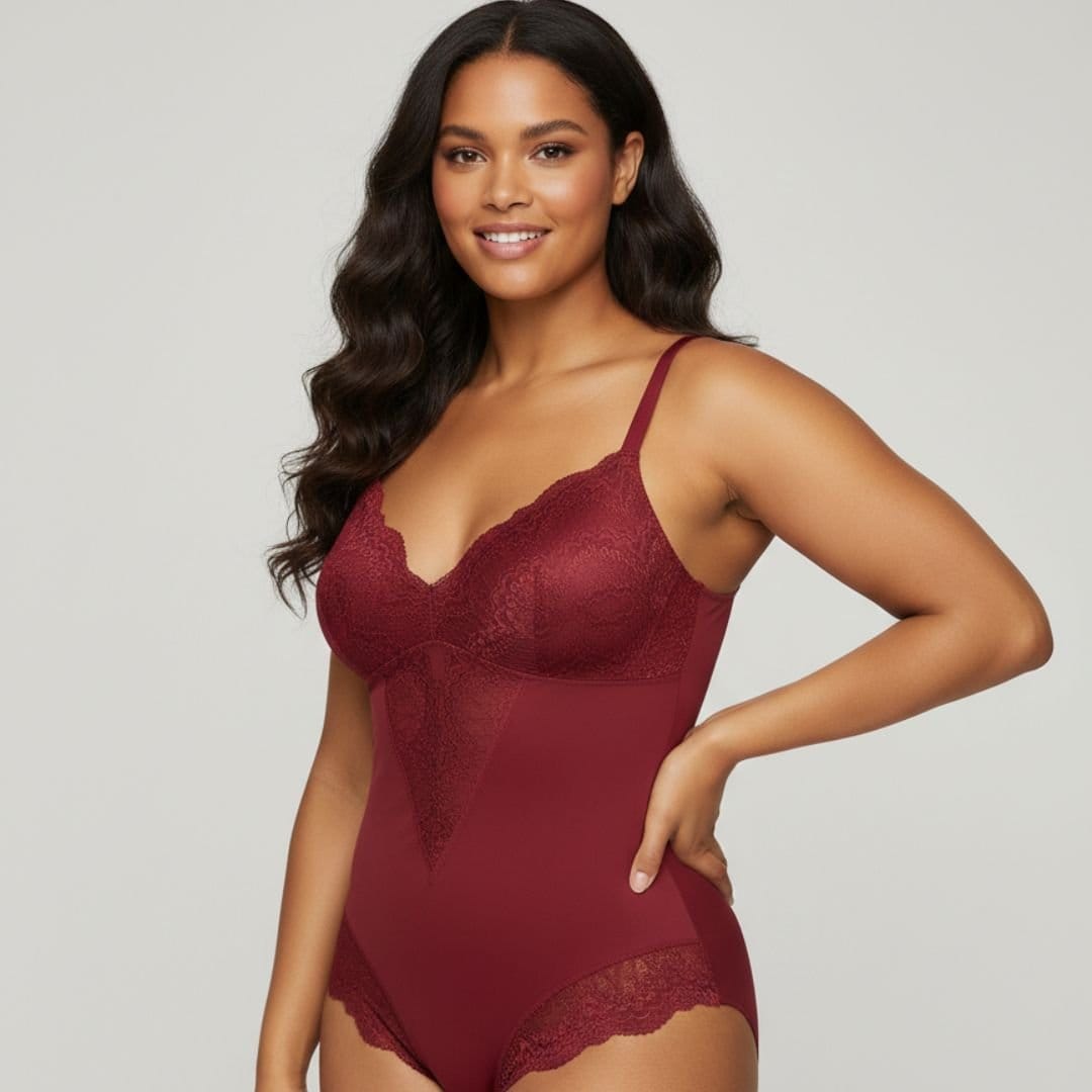 GWB Shapewear GWB Shapewear Women's Crimson Red Lace Trimmed Shapewear Bodysuit - 1