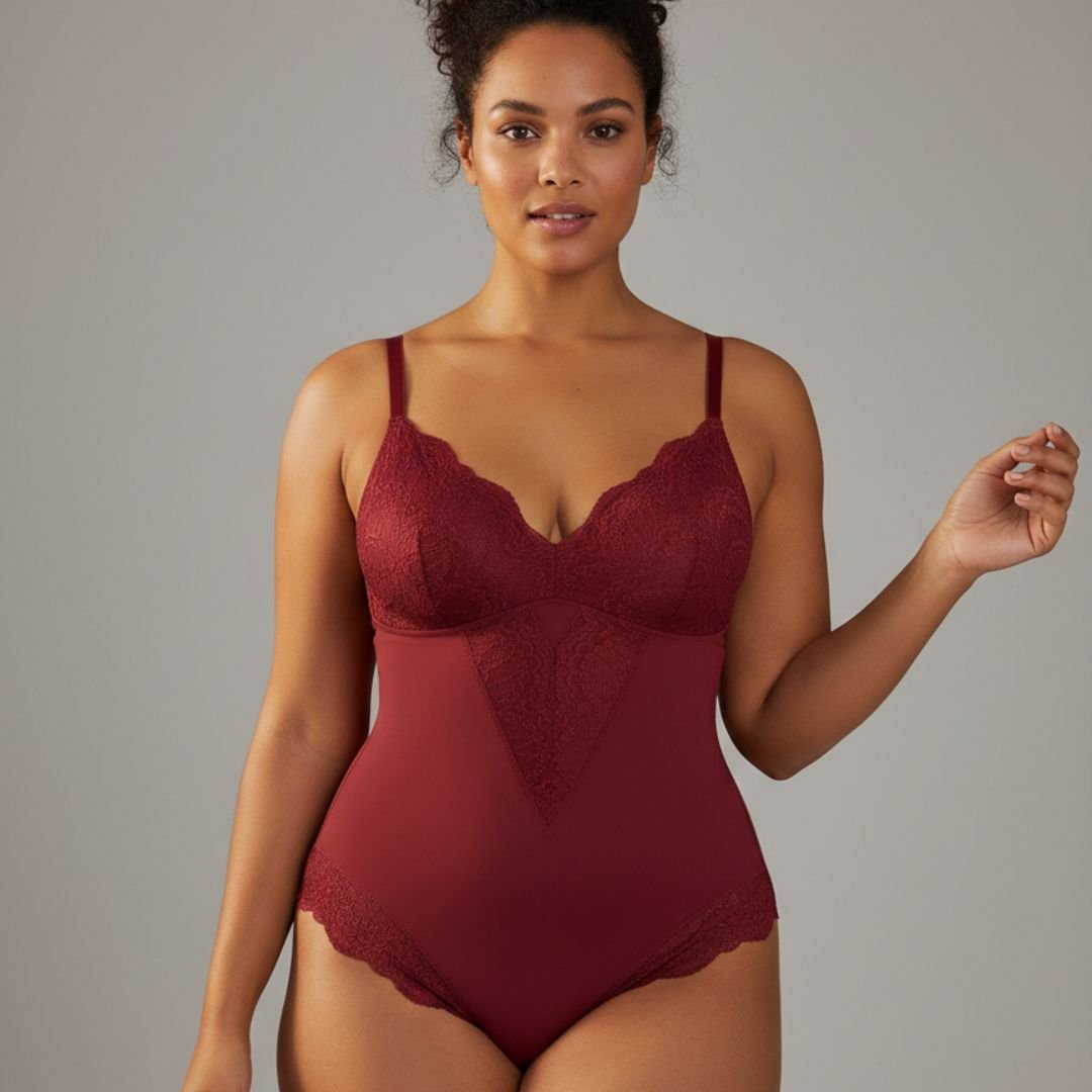 GWB Shapewear GWB Shapewear Women's Crimson Red Lace Trimmed Shapewear Bodysuit - 2