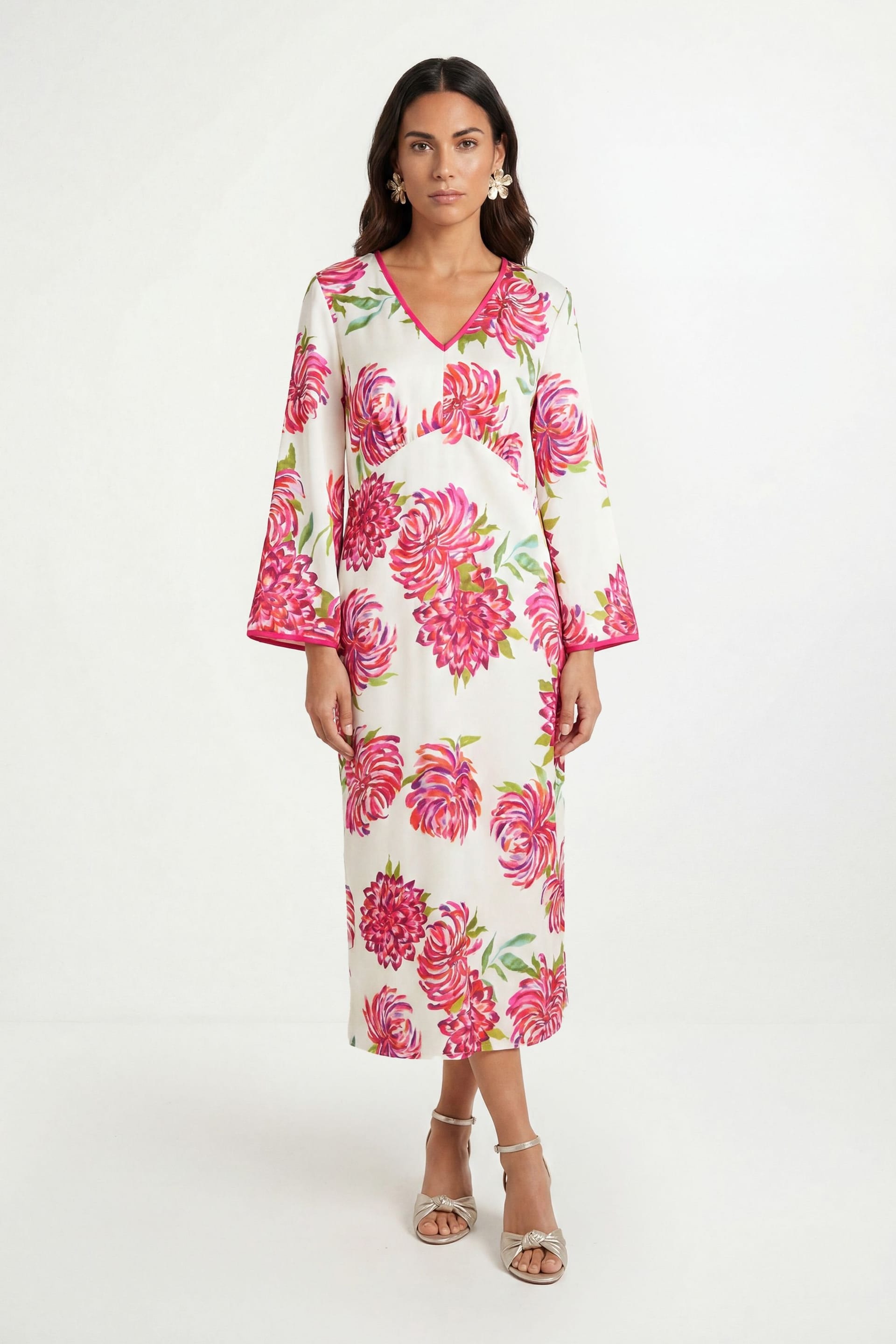 Wallis Ivory Floral Satin Contrast Midi Dress