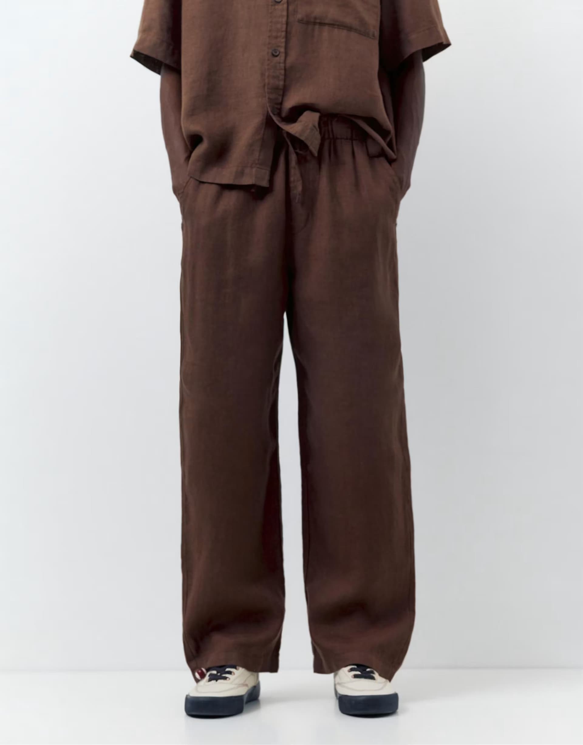 ASOS Pull&Bear 100% linen trousers in brown