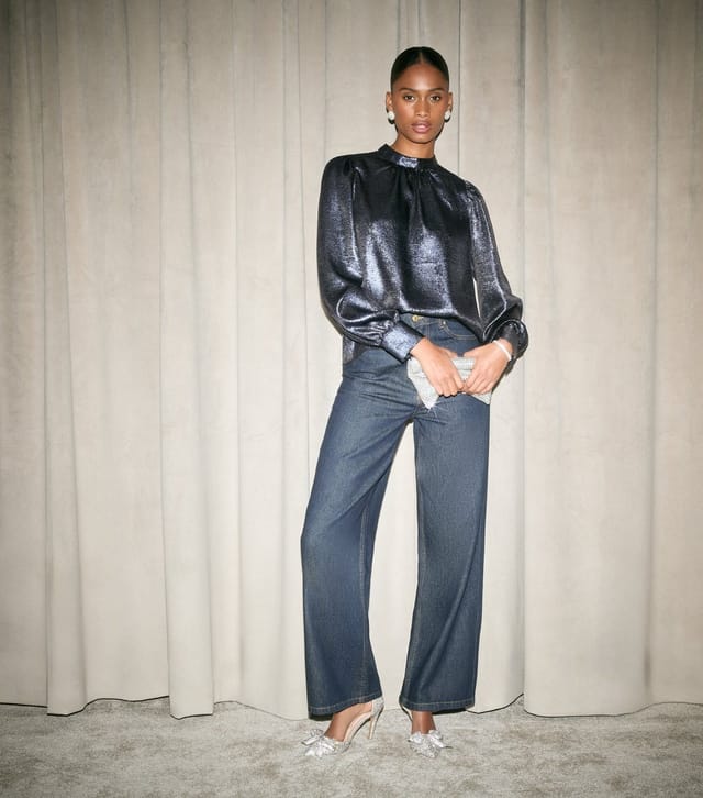 New Look Women's Navy Metallic High Neck Blouse New Look - 2