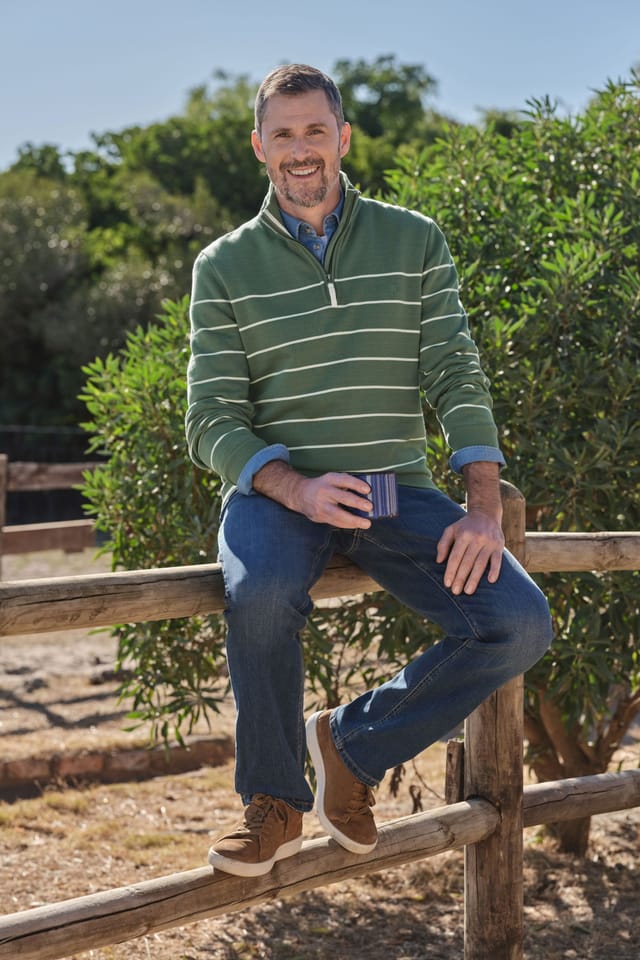 WoolOvers WoolOvers Men's Cotton Half Zip Jumper in Green - 2