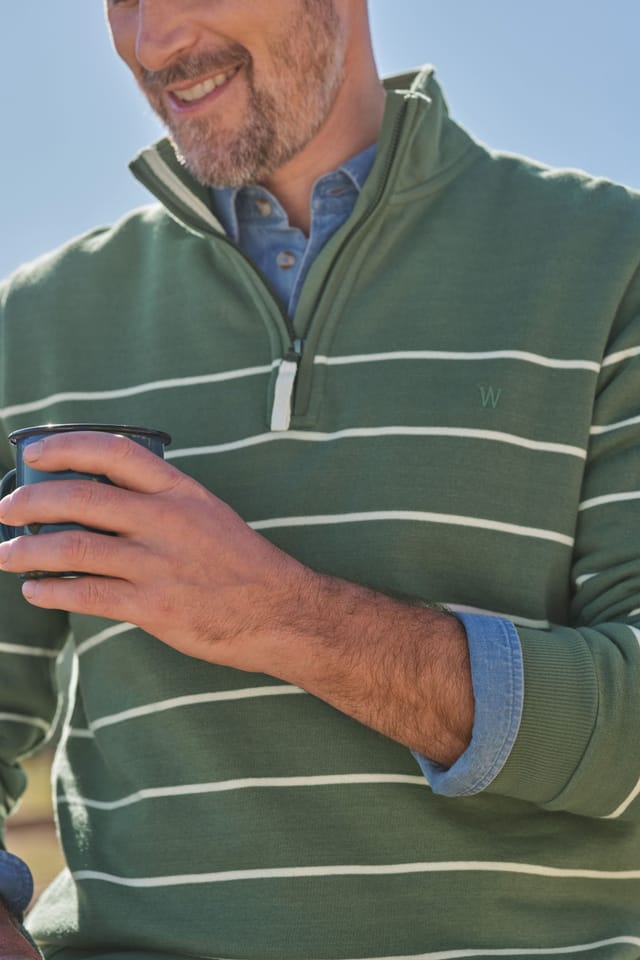 WoolOvers WoolOvers Men's Cotton Half Zip Jumper in Green - 3