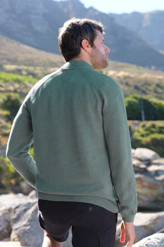 WoolOvers WoolOvers Men's Essential Cotton Zip Cardigan in Mint - 3