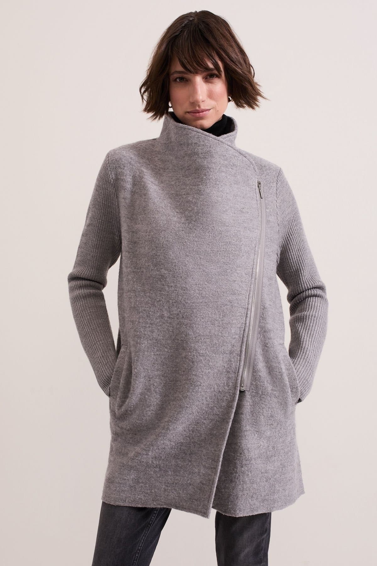 Phase Eight Phase Eight Mid Grey Zip Knit Coat