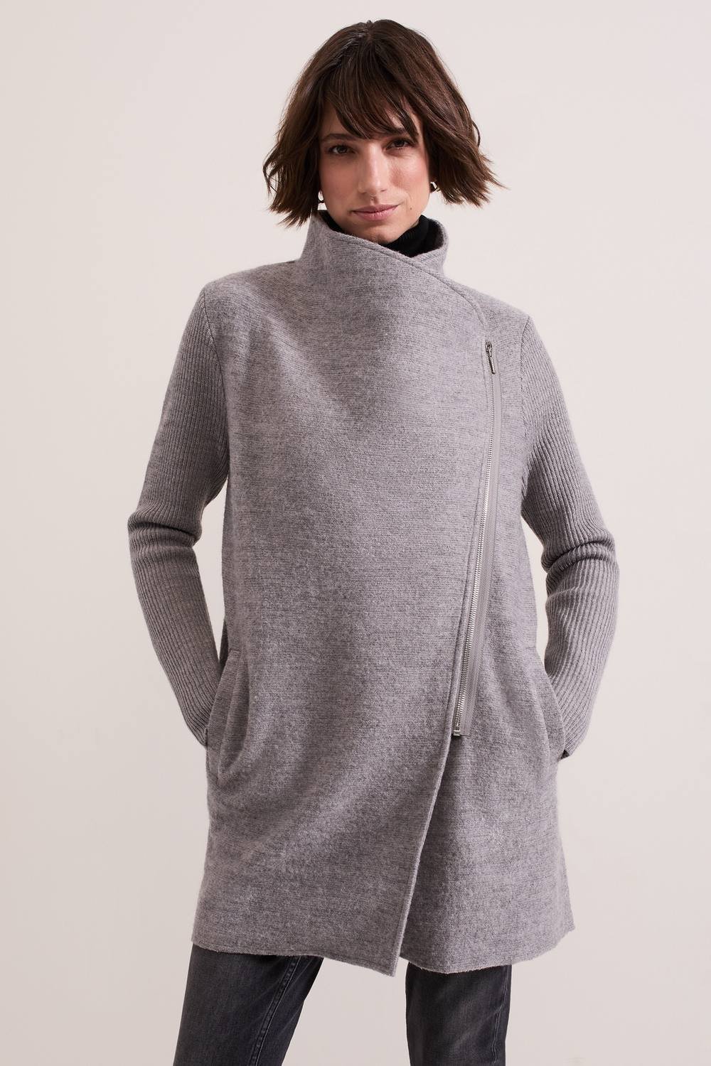 Phase Eight Phase Eight Women's Byanca Zip Knit Coat in Mid Grey - 4