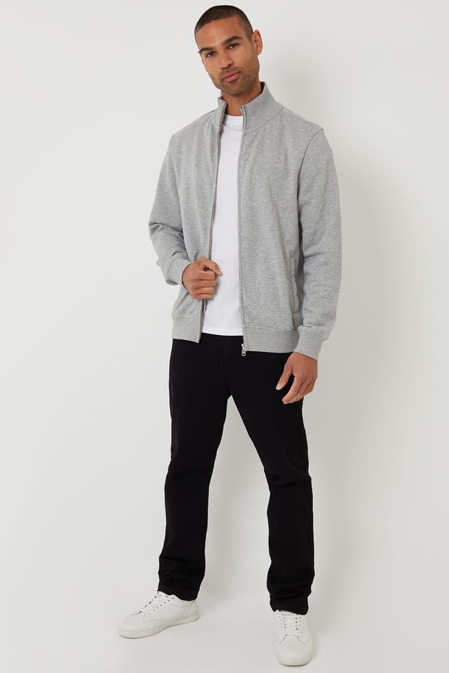 Threadbare Threadbare Men's Funnel Neck Zip Through Sweatshirt in Light Grey - 3