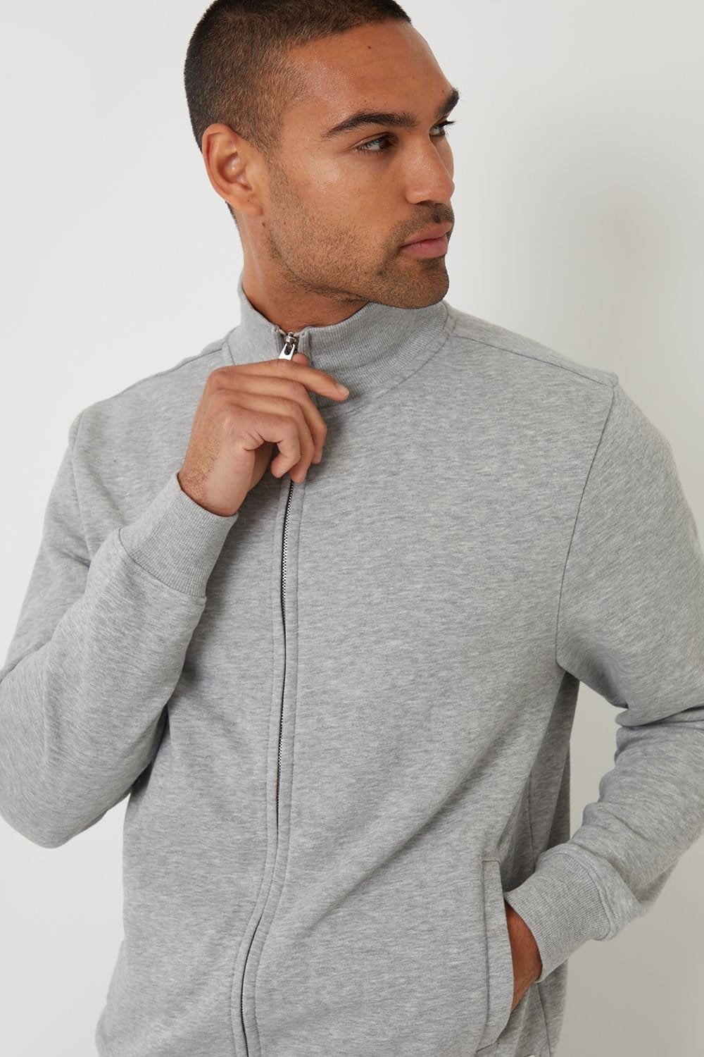 Threadbare Threadbare Men's Funnel Neck Zip Through Sweatshirt in Light Grey - 4