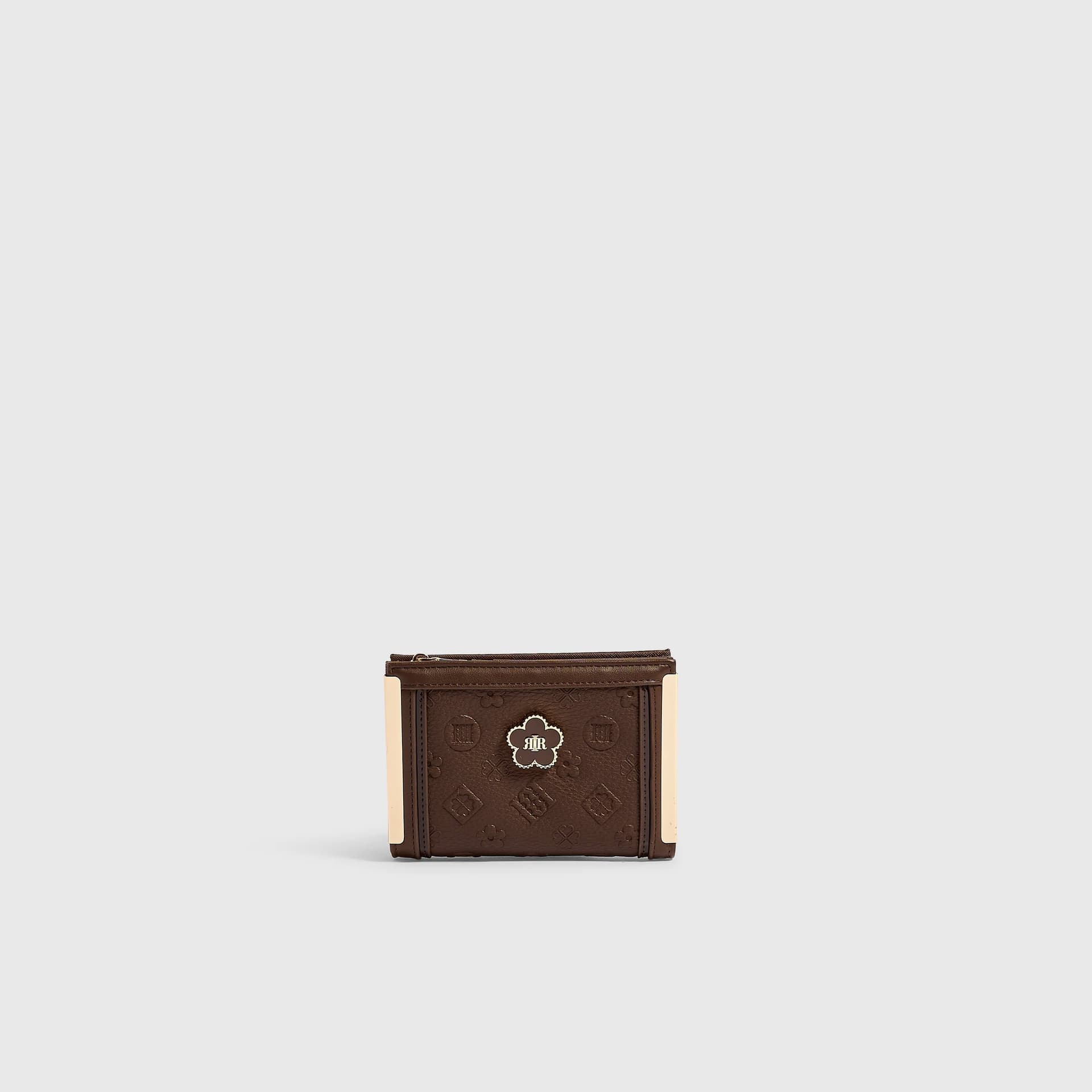 River Island River Island Womens Brown Monogram Embossed Foldout Purse