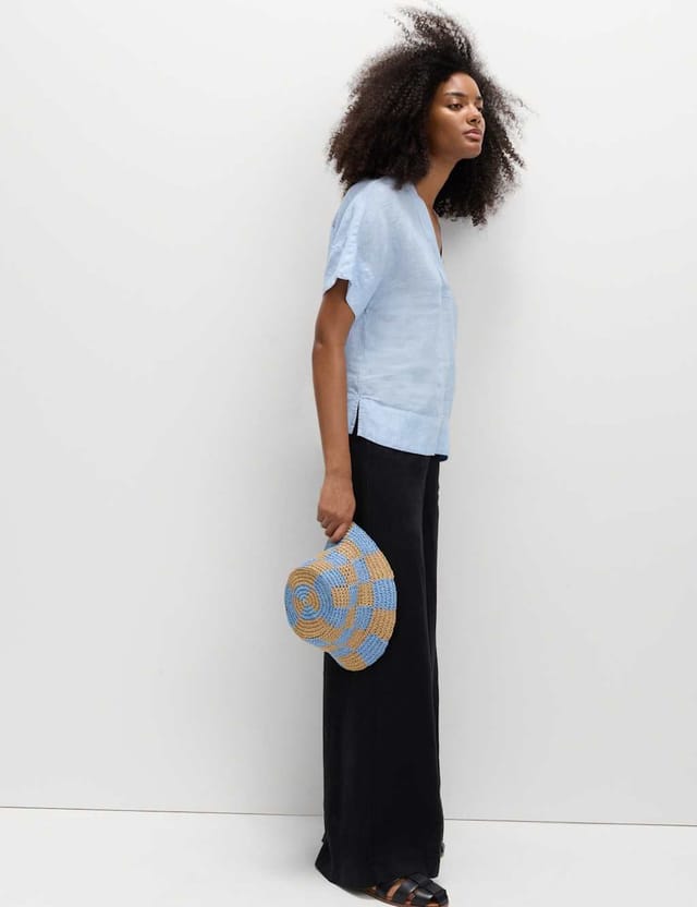 Marks & Spencer M&S Pure Linen V-Neck Popover Top Chambray - 2