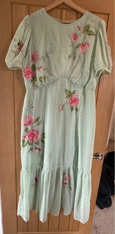 ASOS Design ASOS Design Embroidered Dobby Chiffon Midi Dress Size 16 Wedding Guest - 1