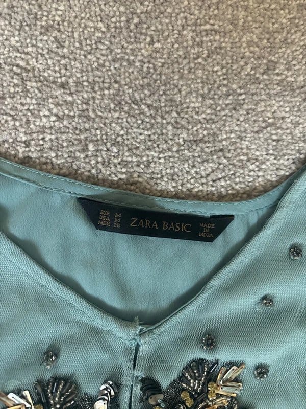 Zara Blue Satin Slip Camisole with Diamanté Embellishments