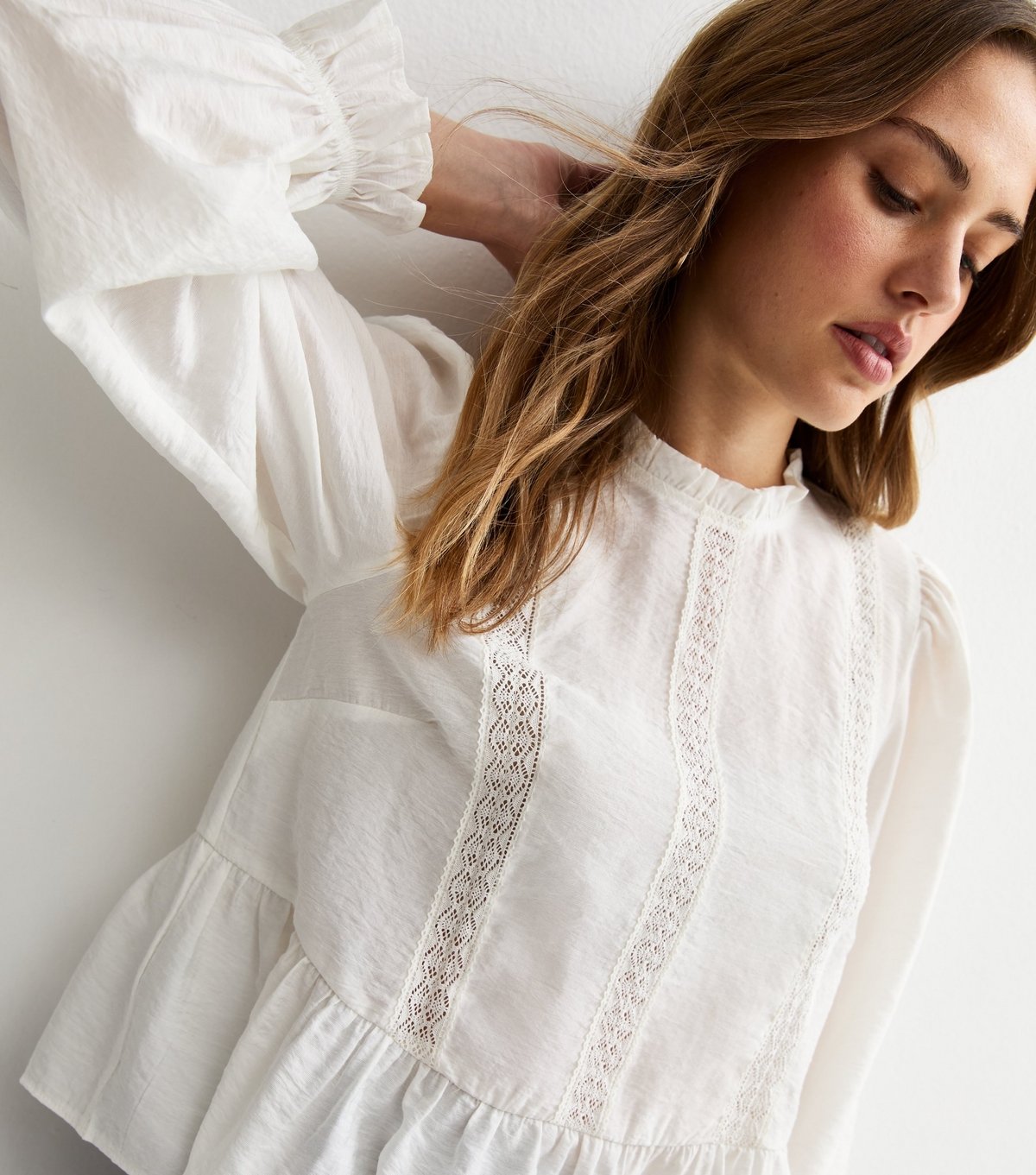 New Look Women's White Lace Insert Frill Neck Blouse New Look - 2