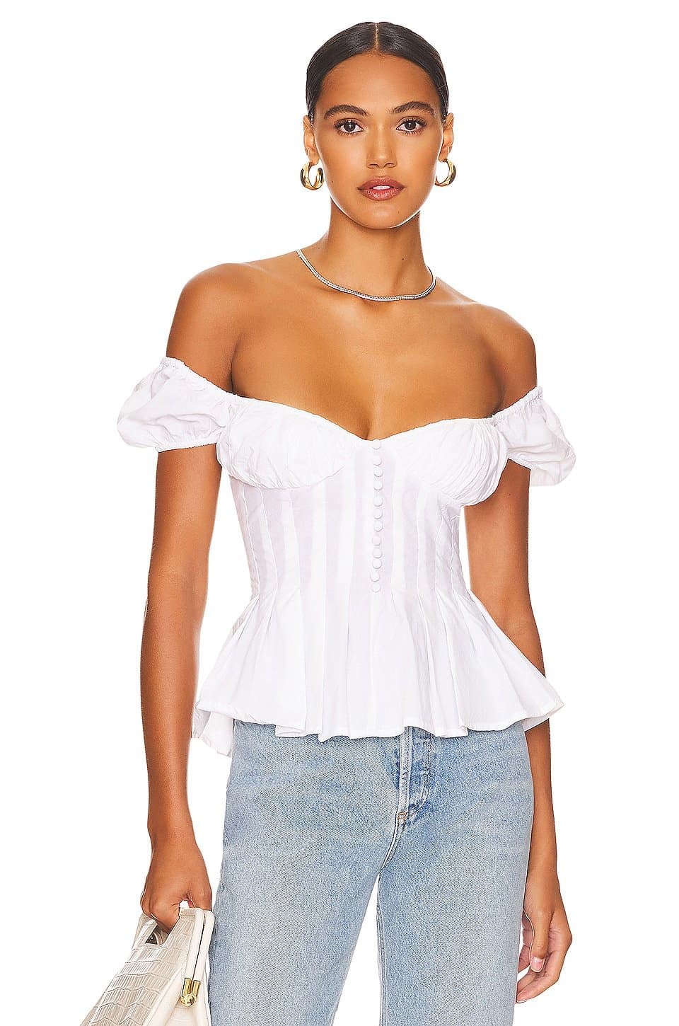 revolve Revolve Bardot Poplin Off-Shoulder Top in Orchid White