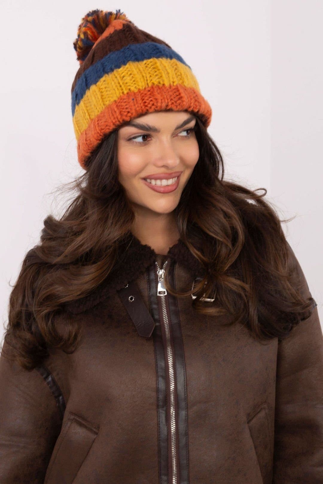 Love Lace Love Lace Orange Striped Pom Pom Beanie