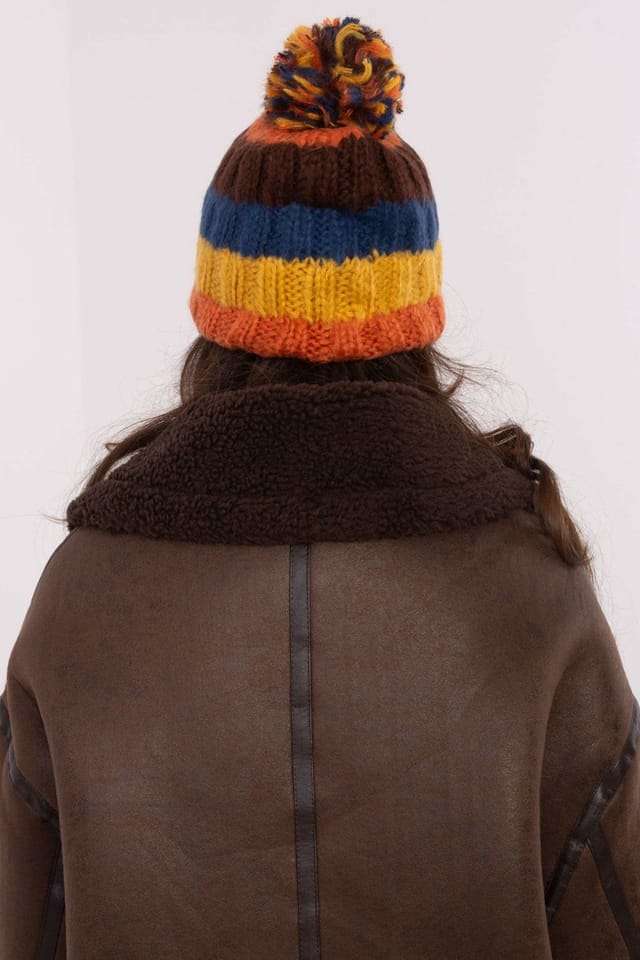 Love Lace Love Lace Women's Cozy Striped Pom Pom Winter Beanie Soft Warm Flexible Outdoor Hat in Orange - 3