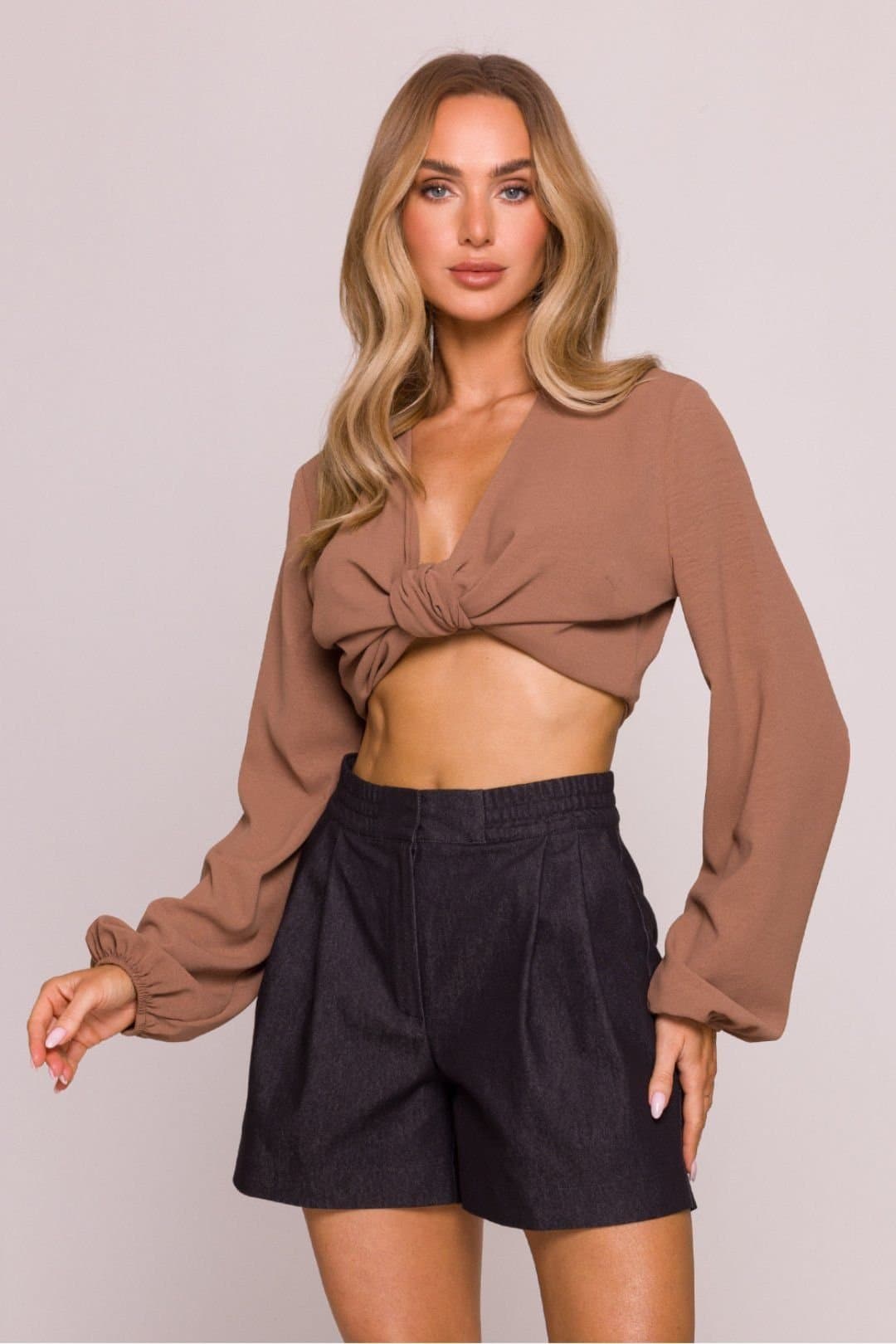 Love Lace Love Lace Grey Cotton High Waisted Pleated Shorts