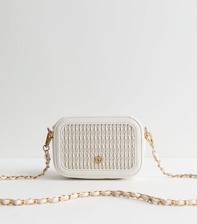 New Look White Faux Leather Woven Chain Crossbody Bag Vegan New Look - 2