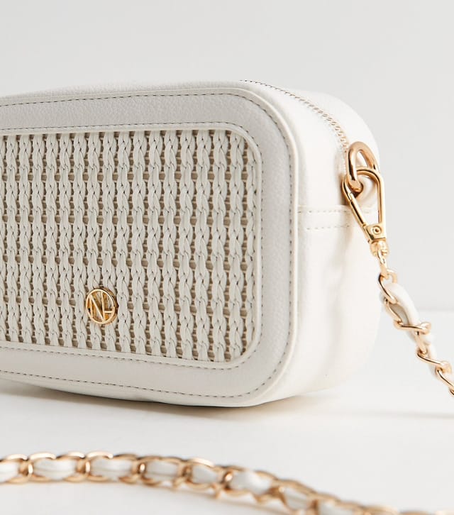New Look White Faux Leather Woven Chain Crossbody Bag Vegan New Look - 3