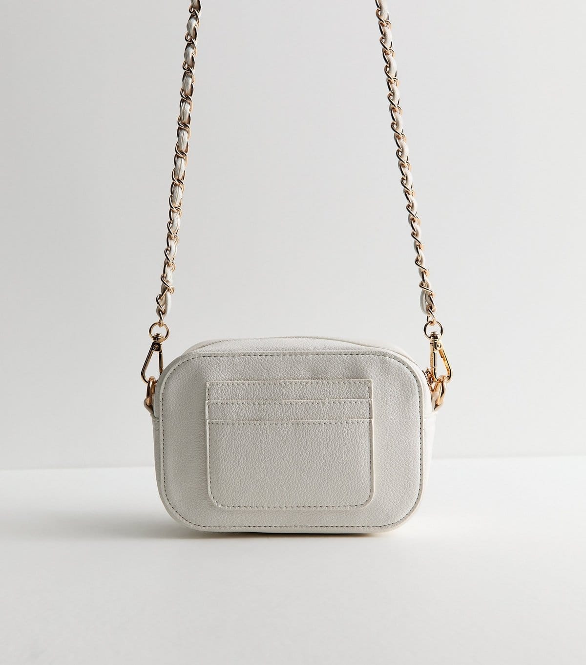 New Look White Faux Leather Woven Chain Crossbody Bag Vegan New Look - 4
