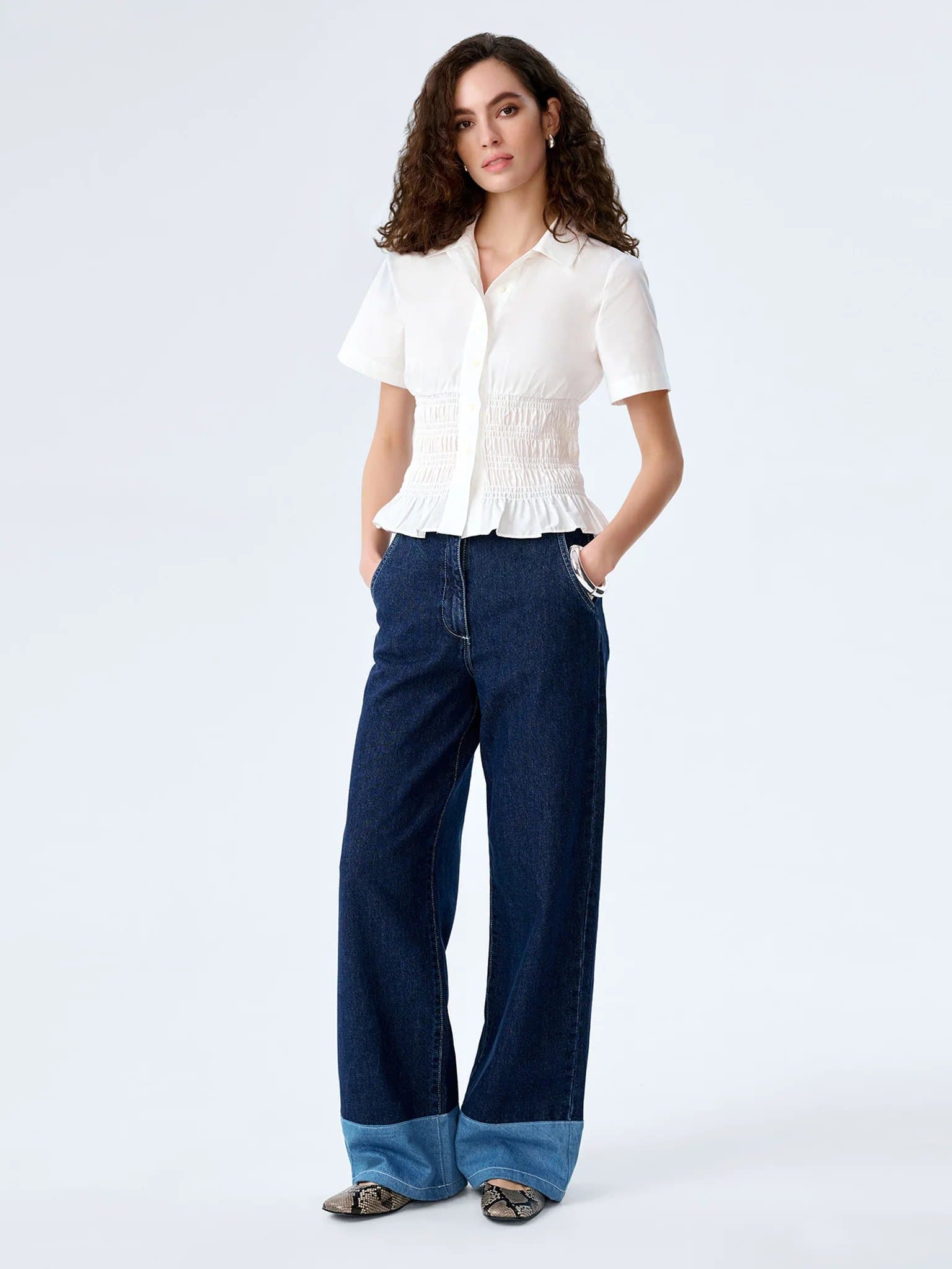 OMNES OMNES Merida Blouse with Frill Hem in White