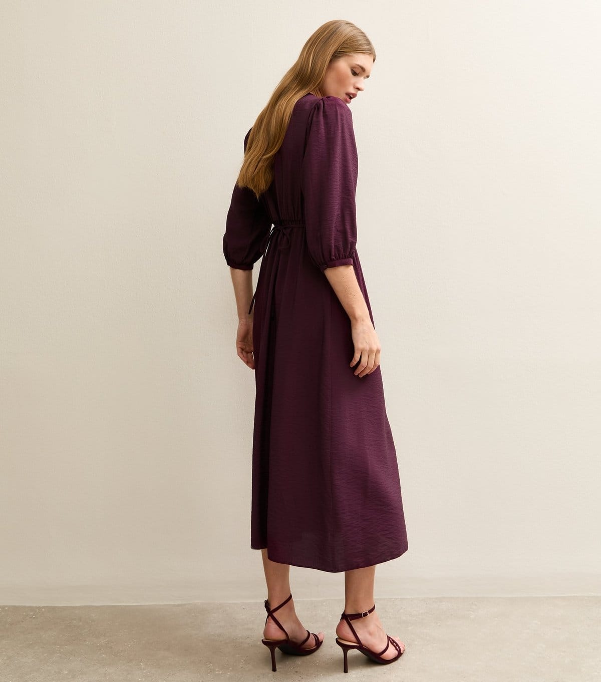 New Look Women's Dark Burgundy Buttoned Cropped Sleeve Midi Dress New Look - 4