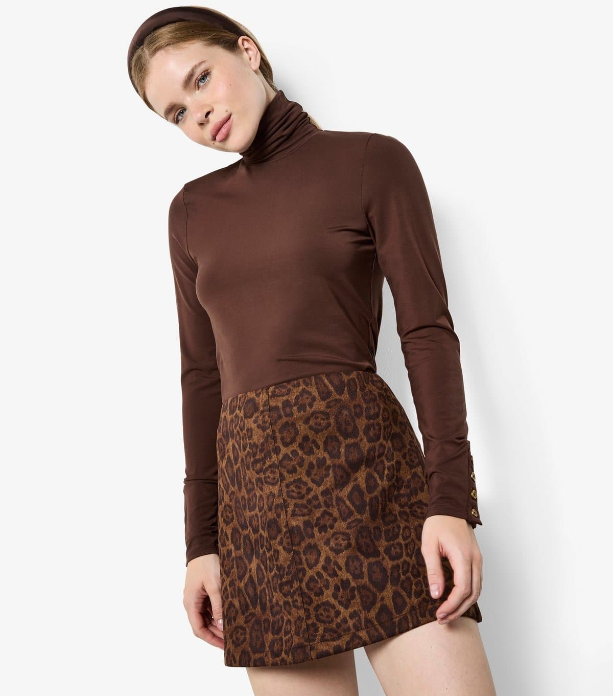 Apricot Apricot Brown Leopard Faux Suede Mini Skirt