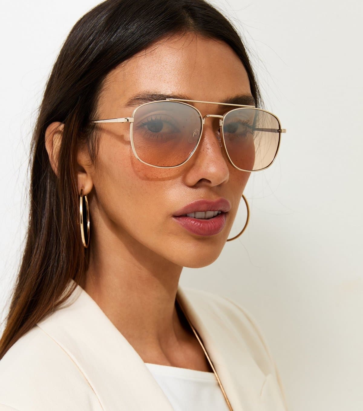 New Look New Look Gold-Tone Orange Lens Aviator Sunglasses