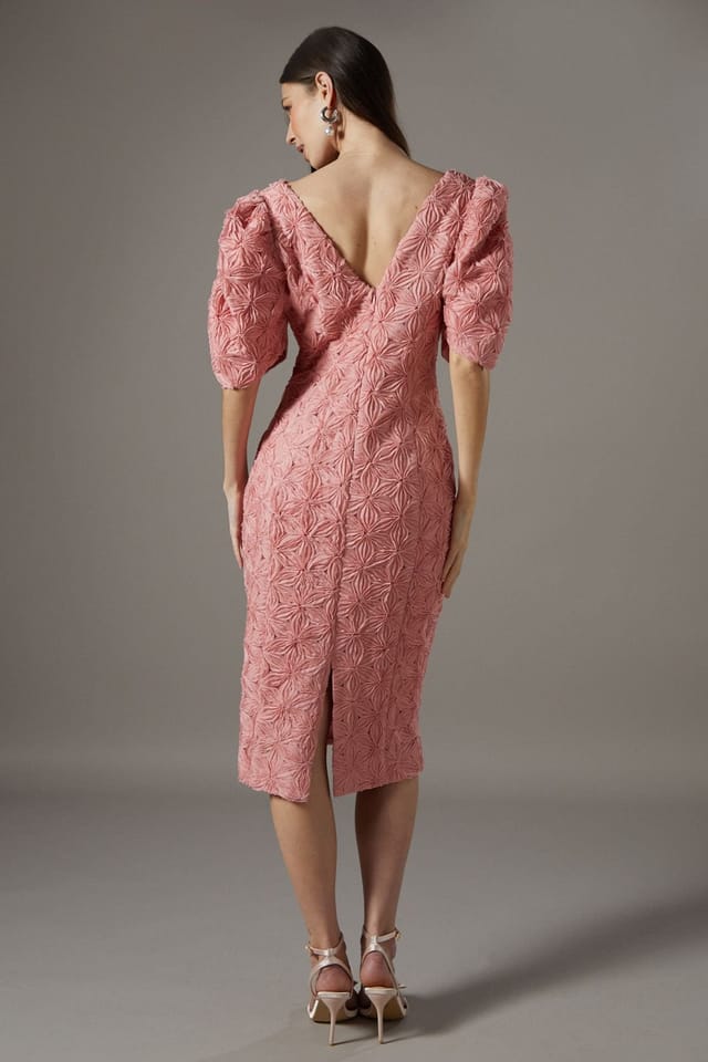 Coast Coast Women's Floral Pleated Sleeve Pencil Dress in Blush - 3