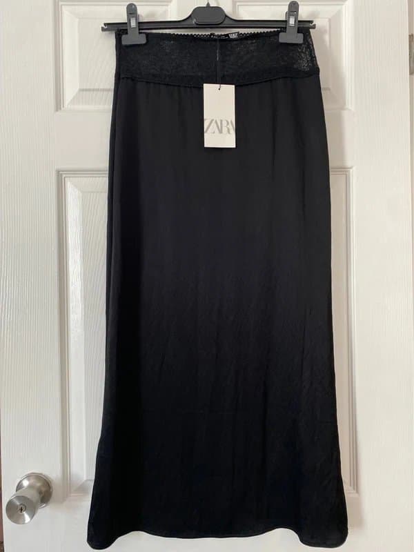 Zara Zara lace detail satin long skirt
