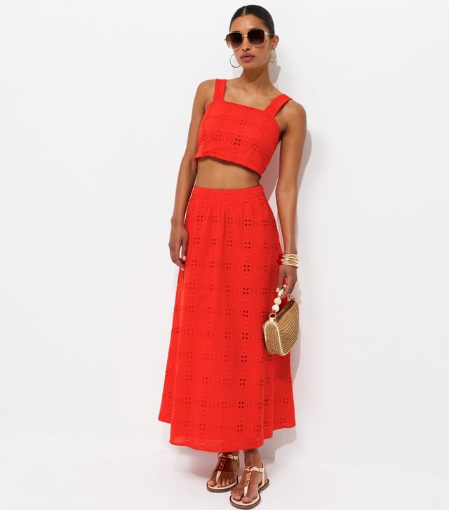 New Look Women's Burnt Orange Cotton Grid Lace Cropped Cami Top New Look - 3