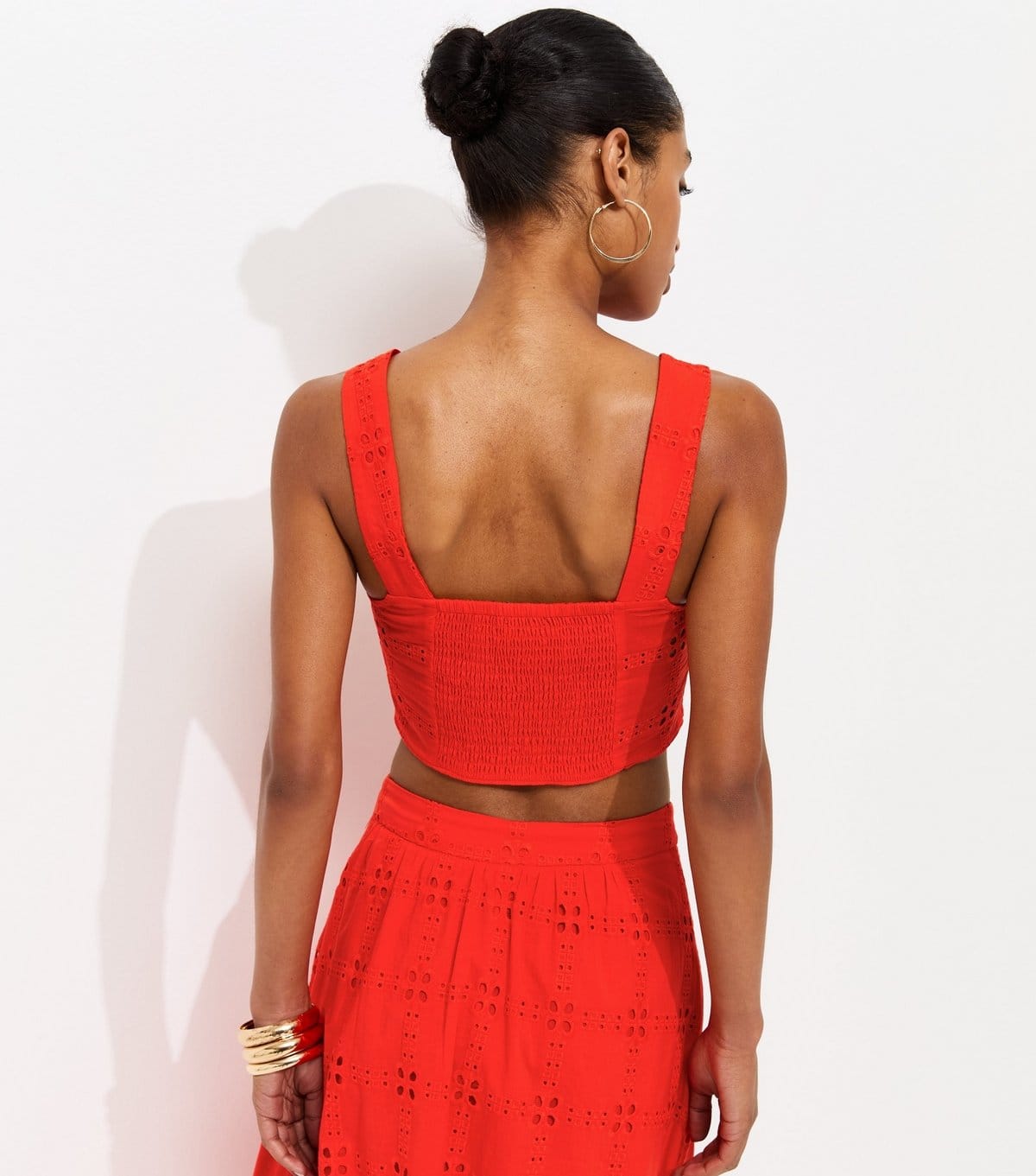 New Look Women's Burnt Orange Cotton Grid Lace Cropped Cami Top New Look - 4