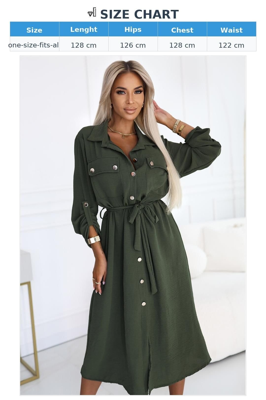 Love Lace Love Lace Women's Stylish Buttoned Trench Coat with Belt in Green - 4