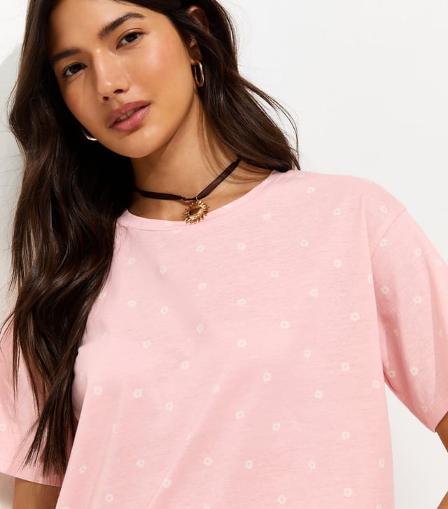 New Look Women's Pink Ditsy Floral Print T-Shirt New Look - 2