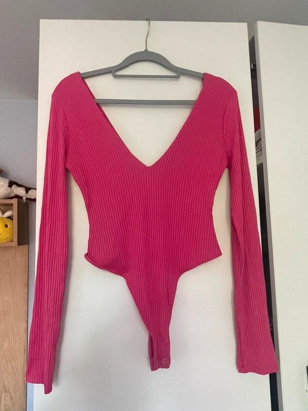 Bershka Pink Ribbed Bodysuit