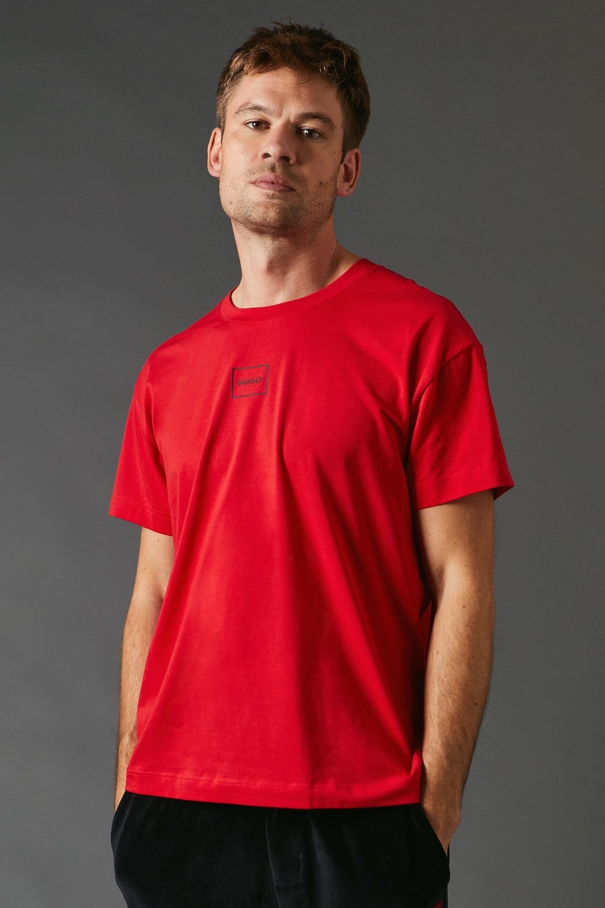HUGO Hugo Men's Laze Box Logo Short Sleeve T-Shirt Red - 1