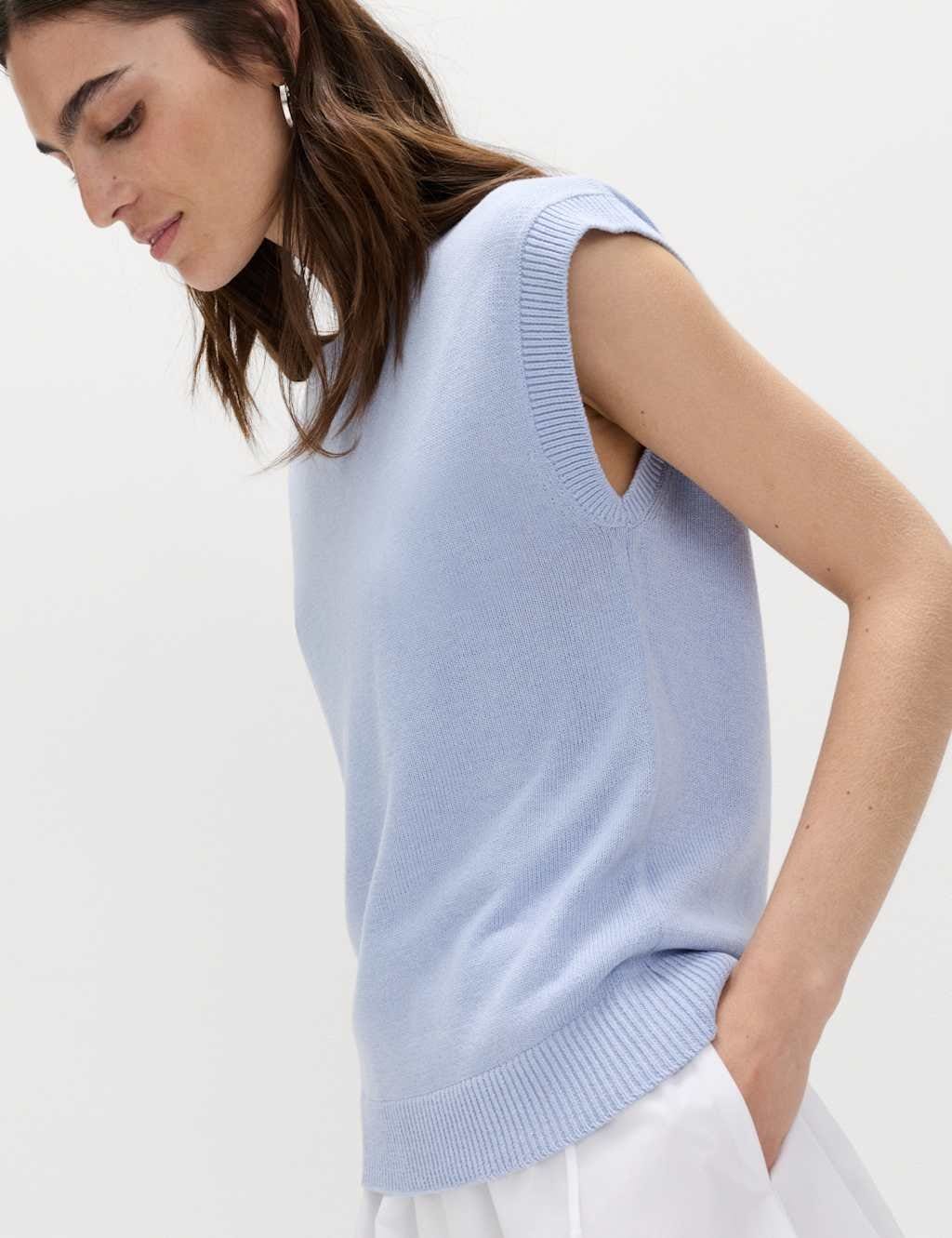 Marks & Spencer M&S Muscle Knitted Vest With Linen Pale Blue - 1