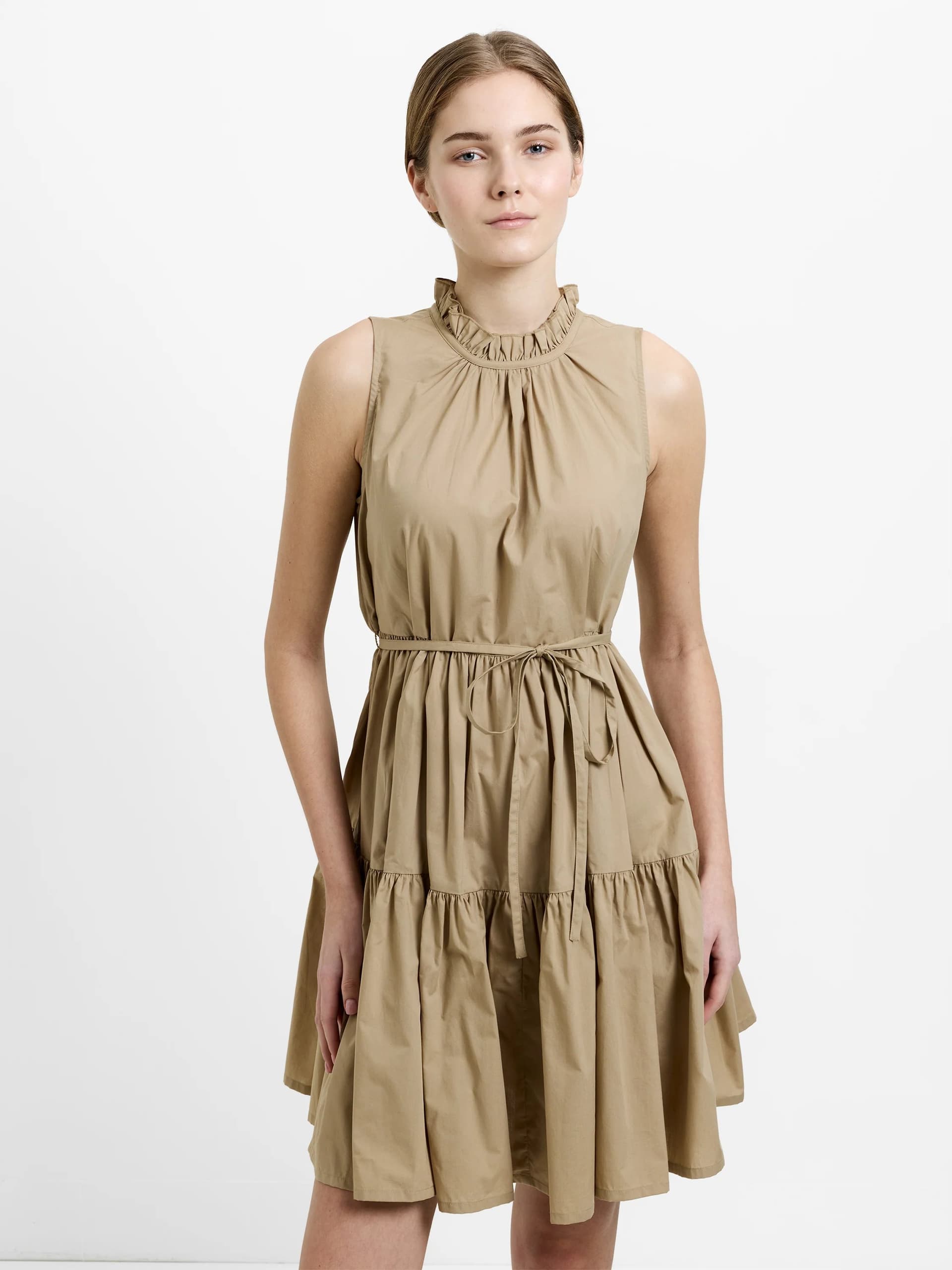 French Connection Tiered Poplin Belted Mini Dress Incense