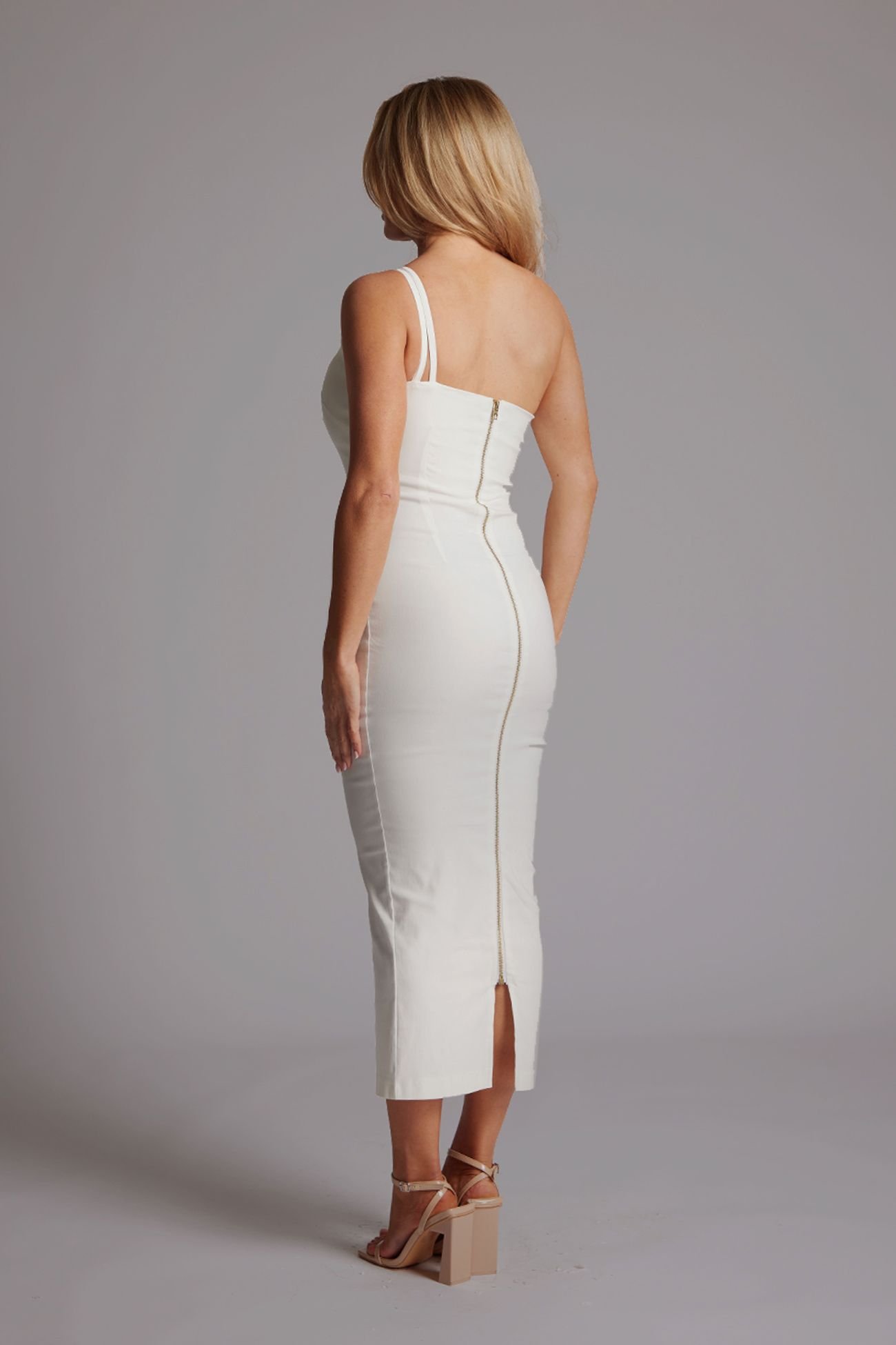 Vesper Vesper Women's One Shoulder Strappy Midaxi Dress with Cut-out in Ivory - 3